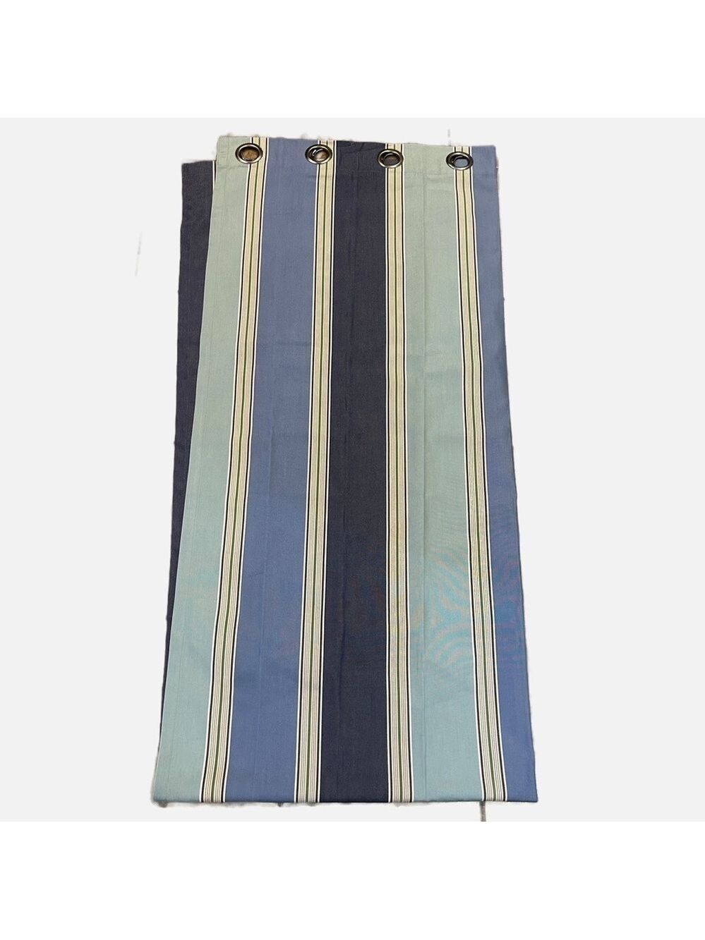Pottery Barn Curtain Panels Outdoor Striped Denim Sunbrella Blue Teal 50x108
